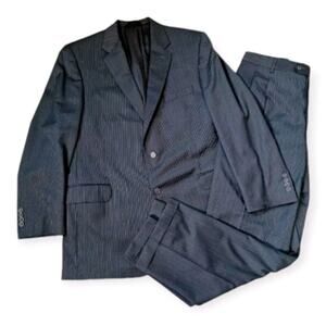 Jos A Bank Signature Gold Gray Wool Pinstripe Suit Men Size 46L Pants 38X31.5